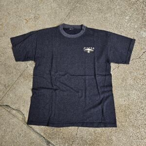 Vtg 90s ALASKA Mountain Logo Tonal Grid Pattern Outdoors Destination Shirt Lg